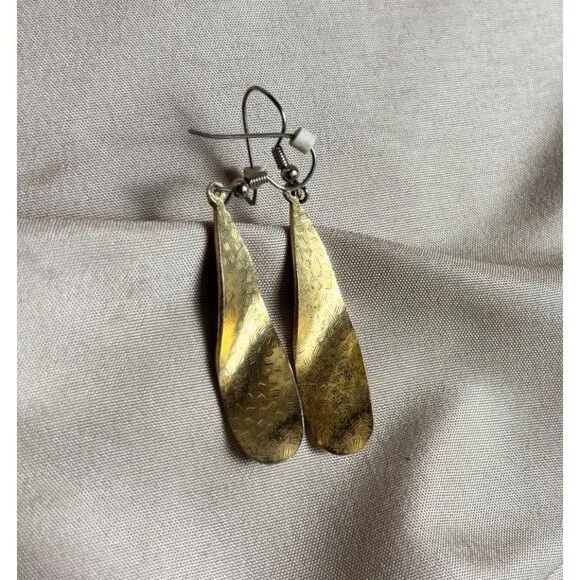 Vintage Cobalt Blue Cloisonné Drop Dangle Earrings Art Nouveau Style 2” - Picture 6 of 7